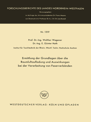 cover image of Ermittlung der Grundlagen über die Raumluftaufladung und Auswirkungen bei der Verarbeitung von Faserverbänden